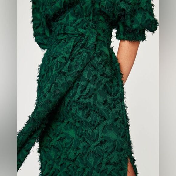 ZARA Blogger Favorite Emerald Green Textured Midi Dress - Picture 4 of 15
